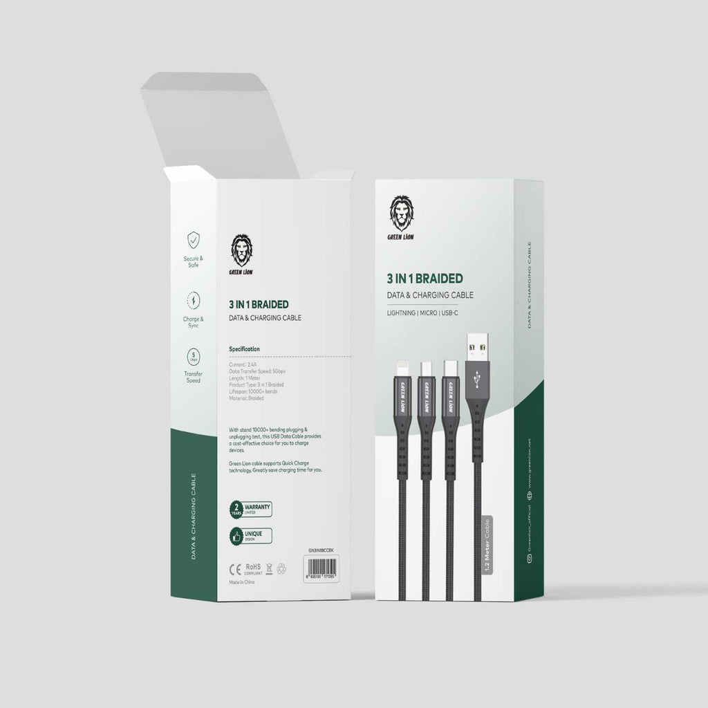 Green Lion 3-in-1 Braided Cable 1.2M (Lightning / Micro USB / Type-C) Green Lion 3-in-1 Braided Cable 1.2M (Lightning / Micro USB / Type-C)